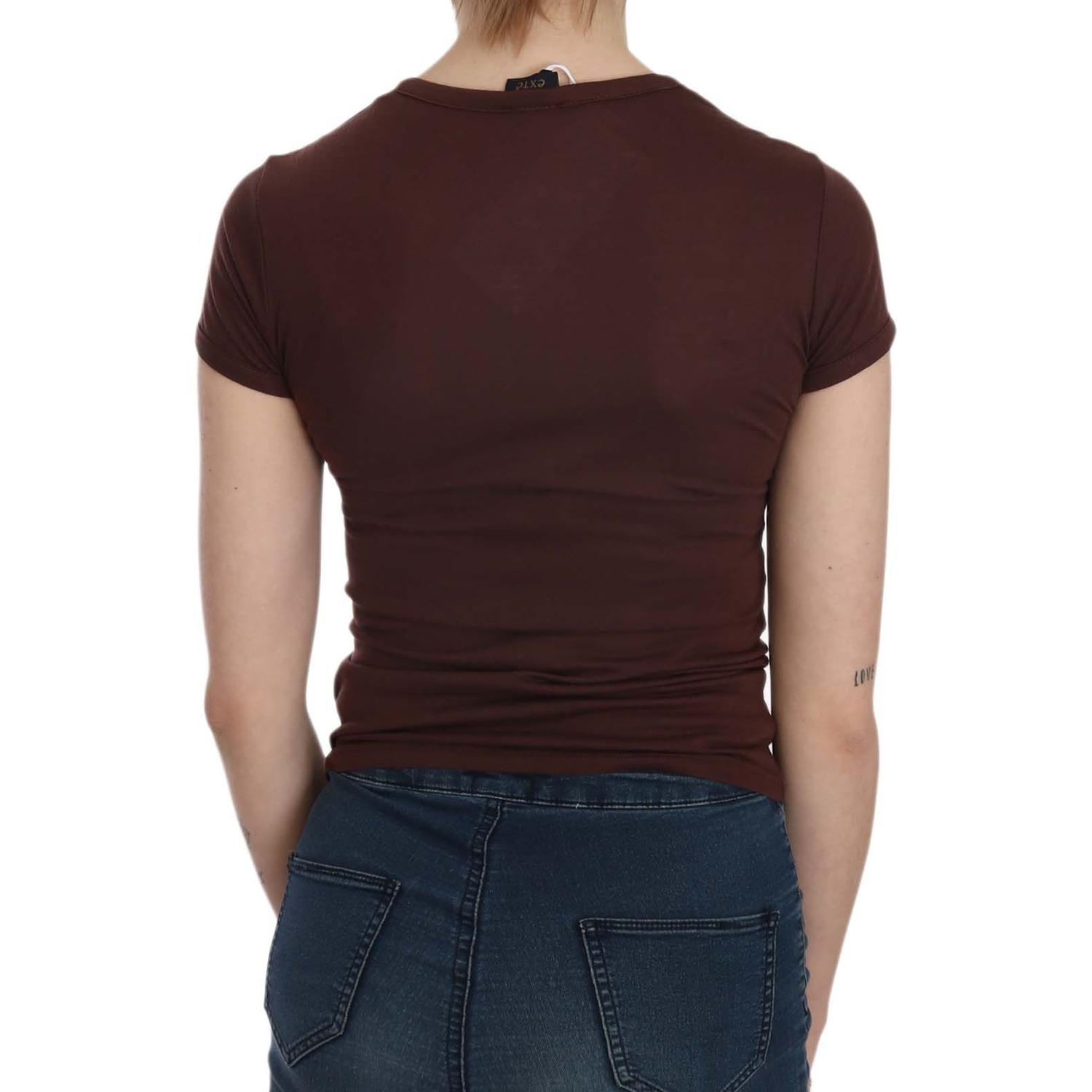 时尚棕色心形印花圆领衬衫