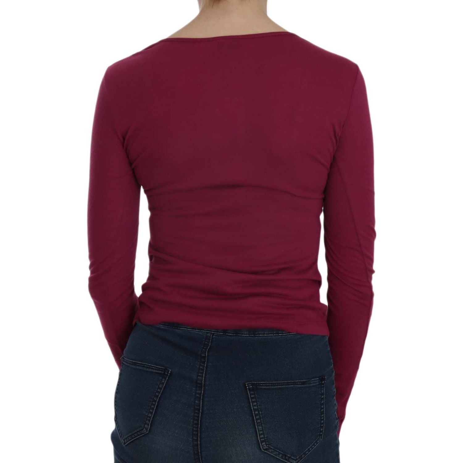 紫红色水晶缀饰 U 领衬衫