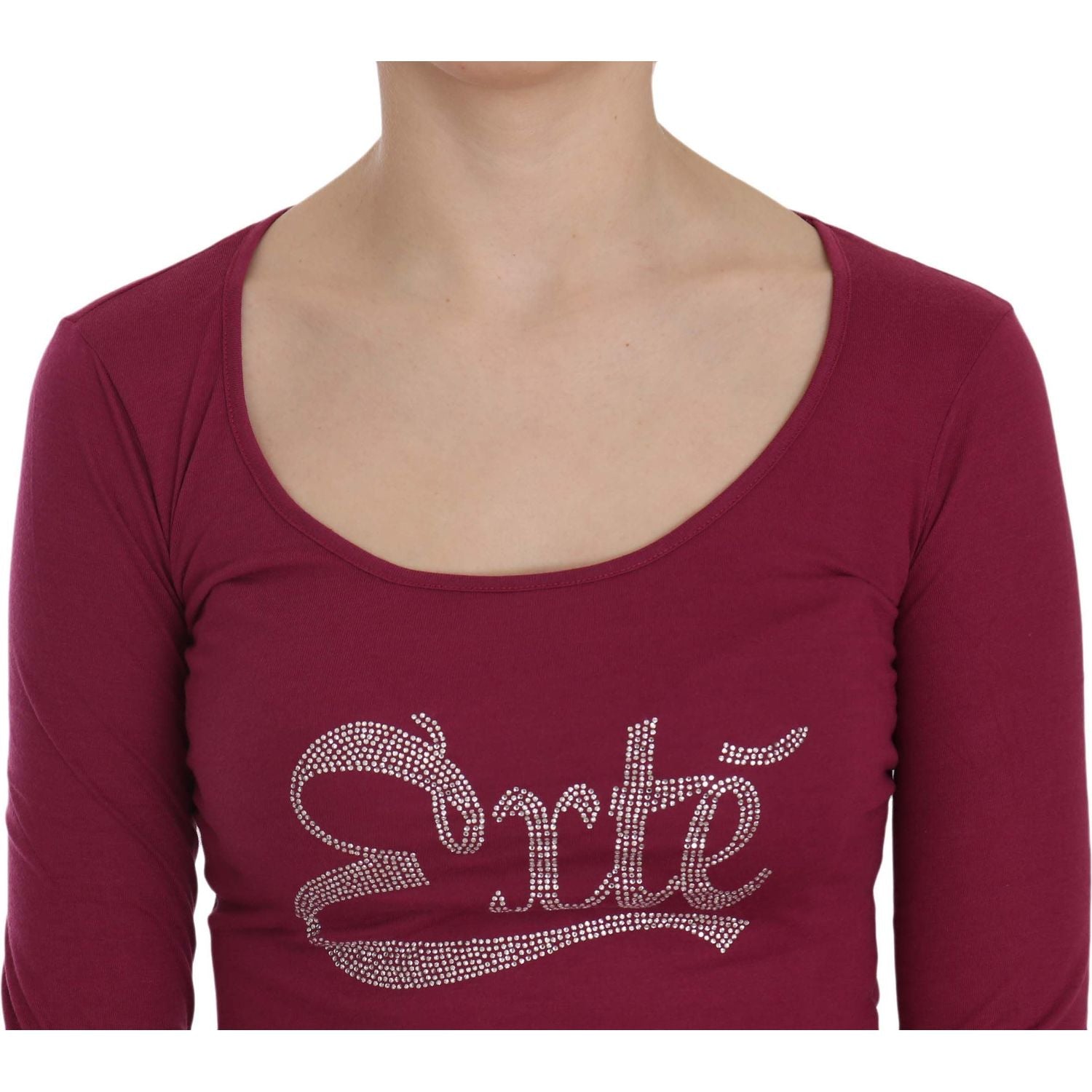 紫红色水晶缀饰 U 领衬衫