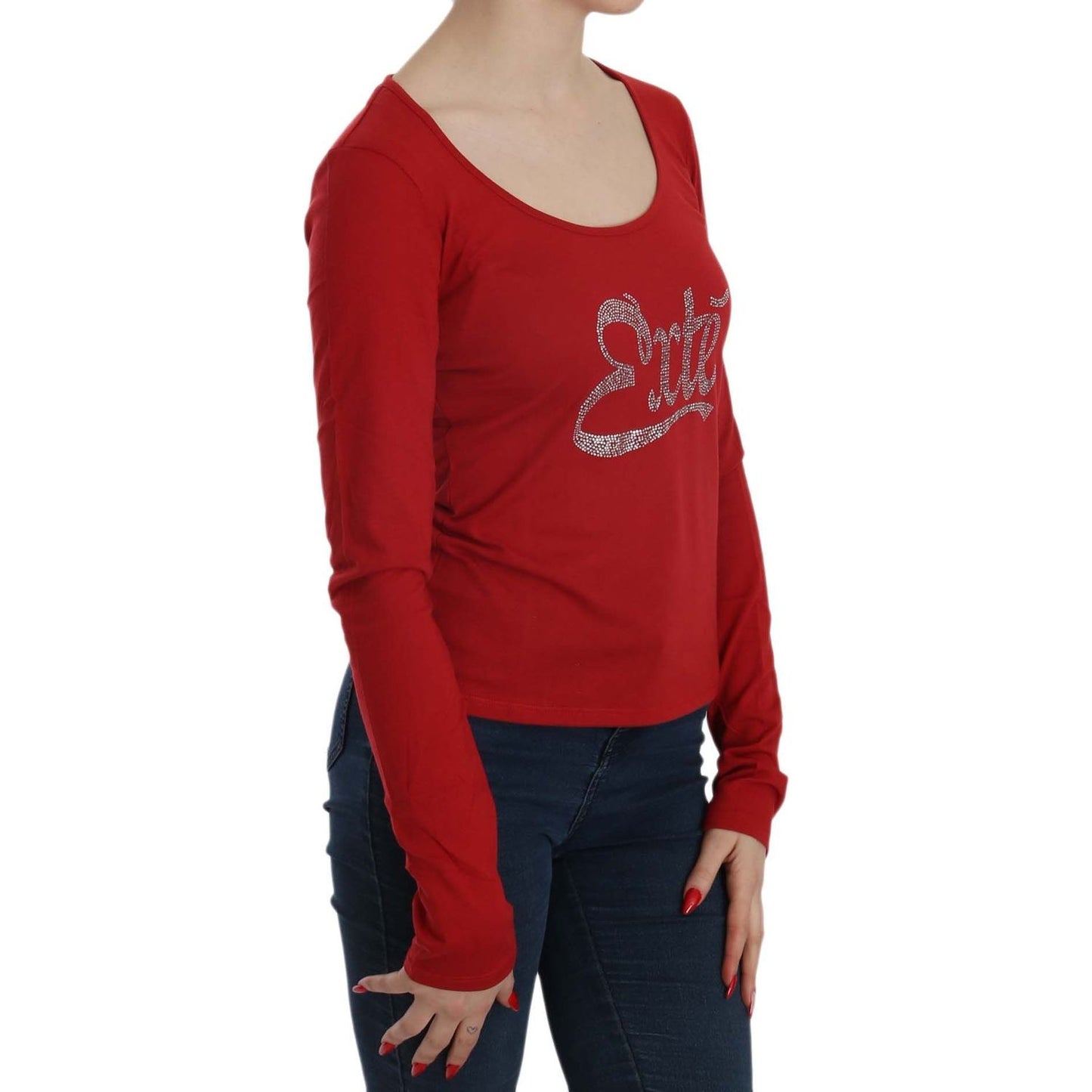 Exte Red Crystal Embellished Long Sleeve Blouse Exte