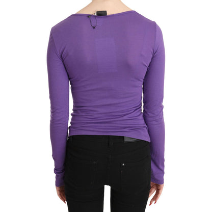 Purple Exte Crystal Embellished Long Sleeve Top Blouse Exte