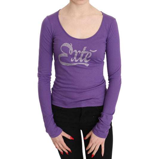 Exte Elegant Purple Crystal Embellished Long Sleeve Top Exte