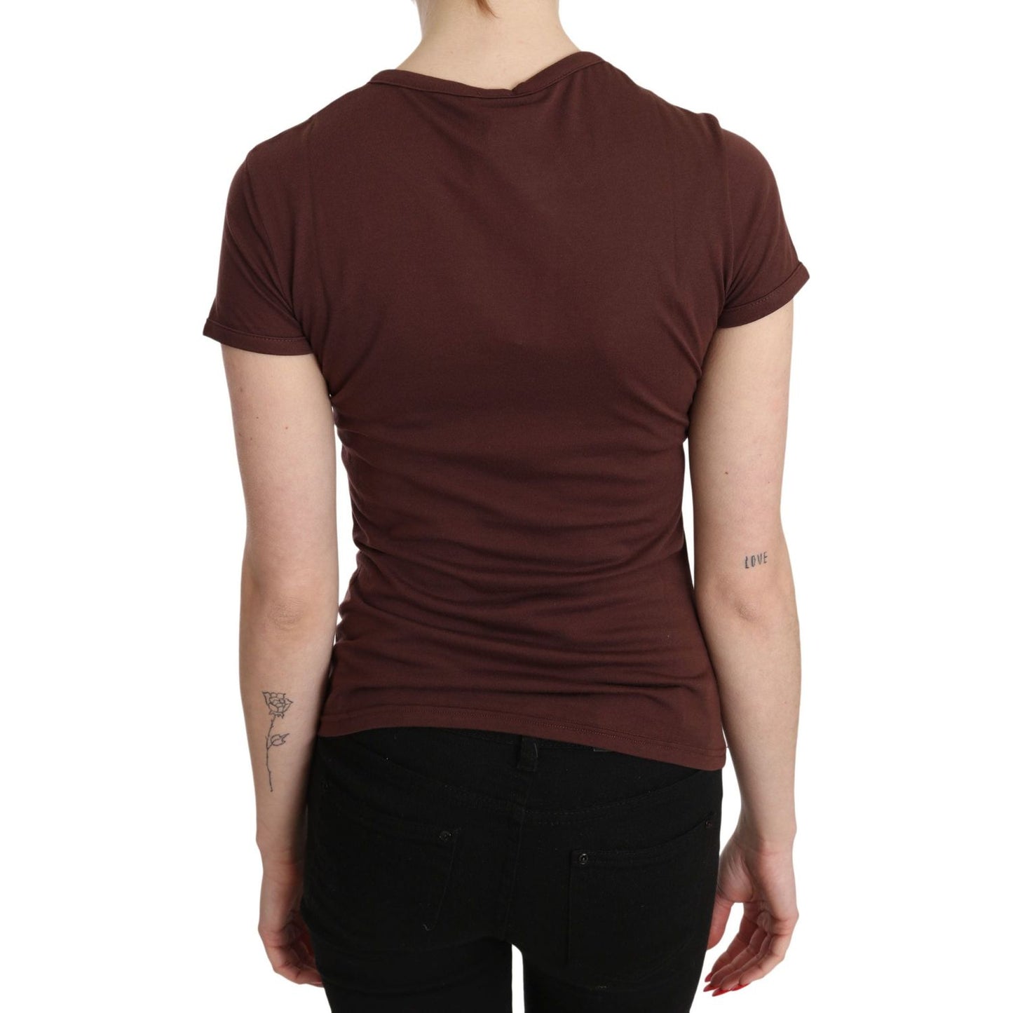 Exte Brown Hearts Printed Round Neck T-shirt Top Exte