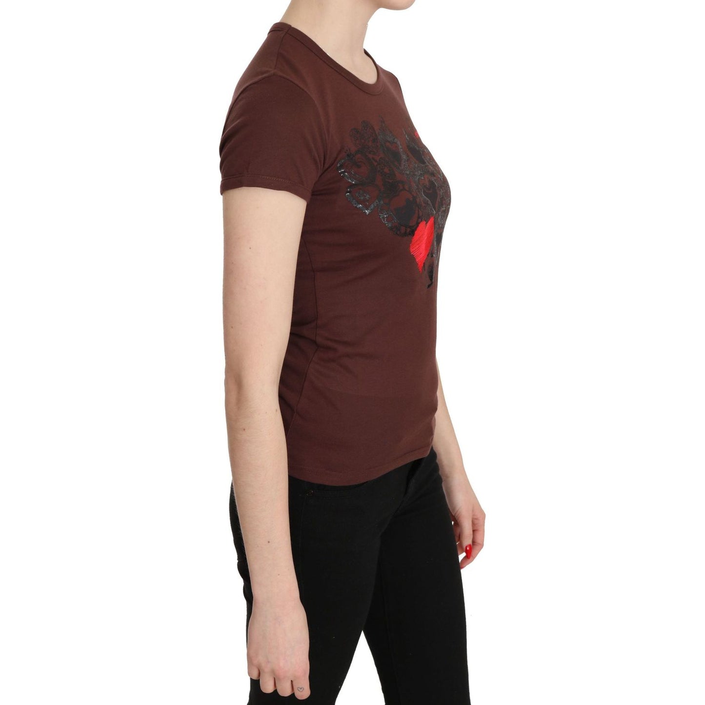 Exte Brown Hearts Printed Round Neck T-shirt Top Exte