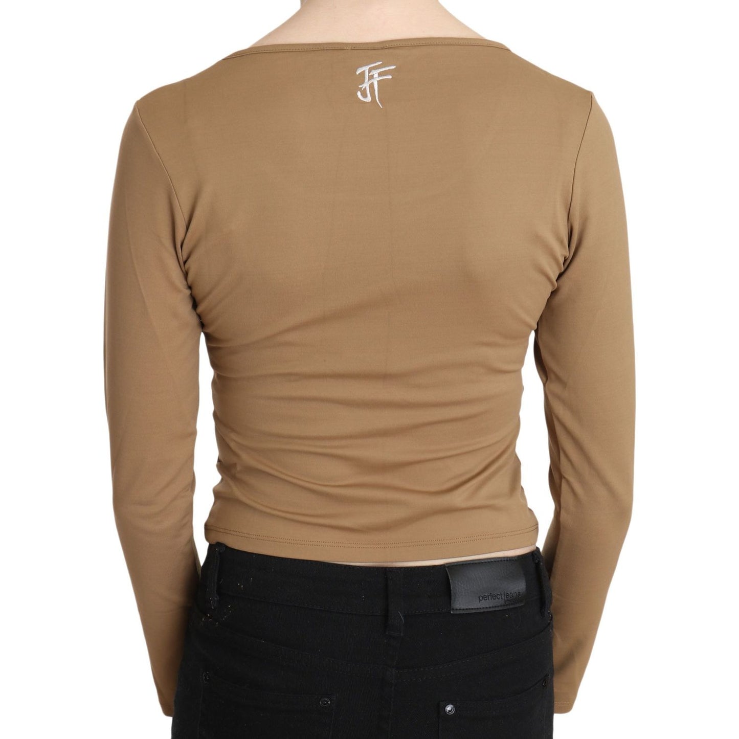 GF Ferre Elegant Brown Long Sleeve Cropped Top GF Ferre Rosy Brown