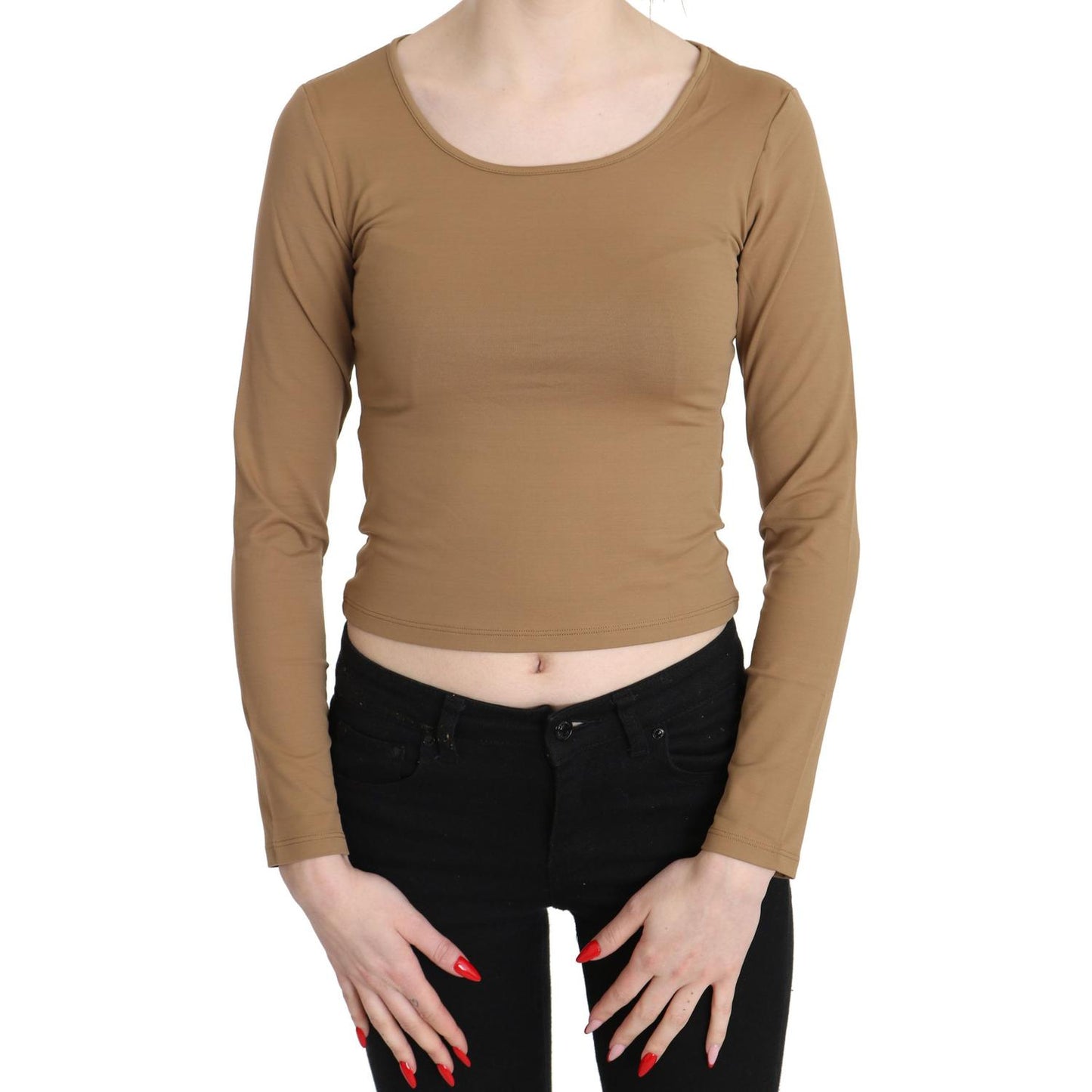 GF Ferre Elegant Brown Long Sleeve Cropped Top GF Ferre Rosy Brown