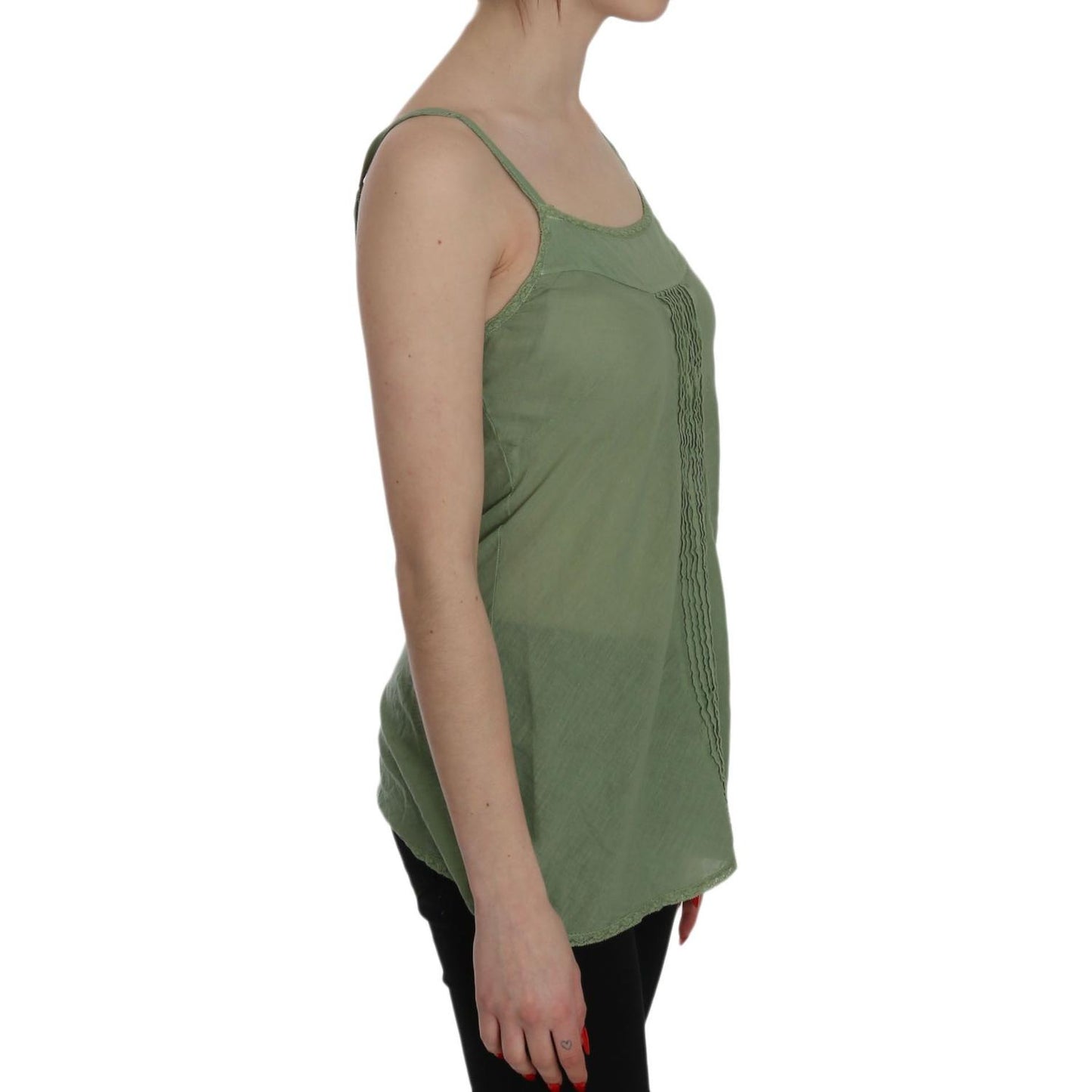 PINK MEMORIES Green Silk Spaghetti Strap Tank Top Blouse