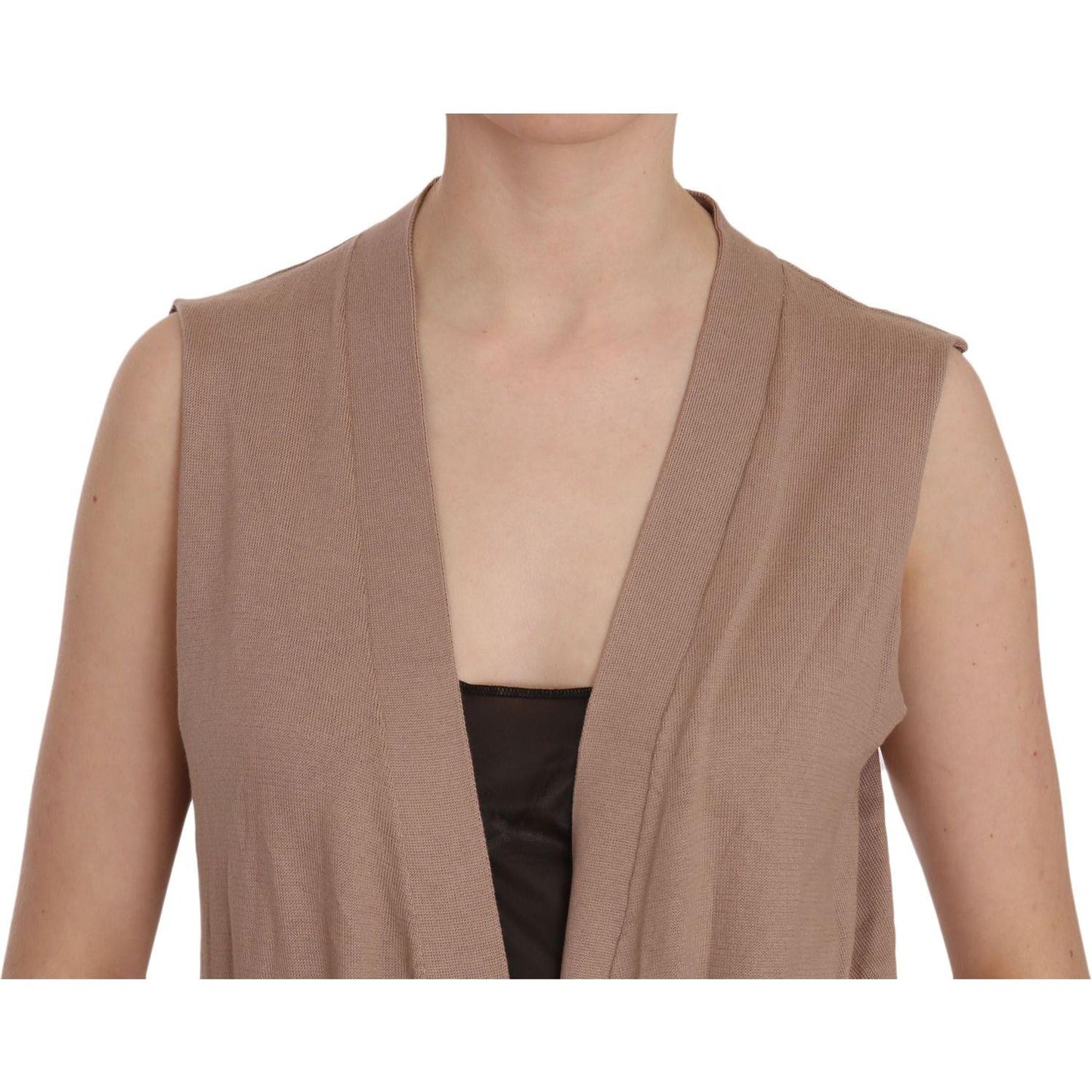 PINK MEMORIES Chic Sleeveless Cotton Cardigan Vest - Elegant Brown PINK MEMORIES