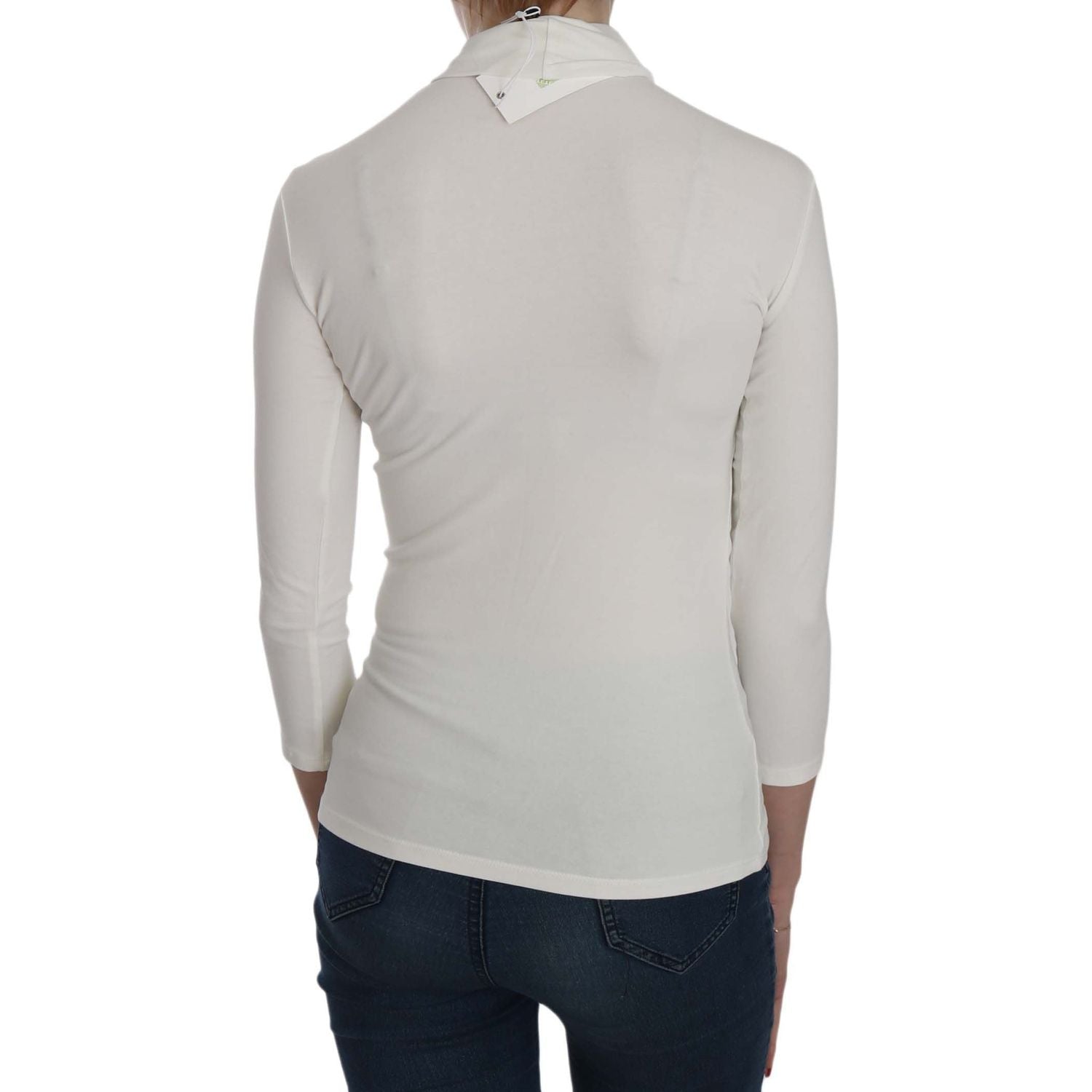 Exte White Printed Turtle Neck 3/4 Sleeve Top Cotton Blouse
