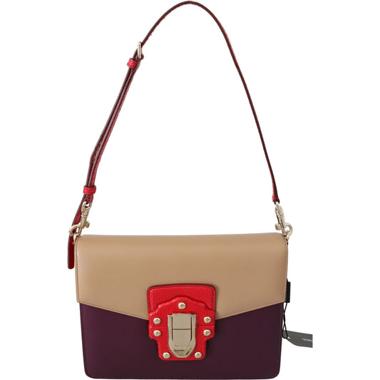 Dolce & Gabbana Purple Beige Red Leather Crossbody Purse Bag Dolce & Gabbana