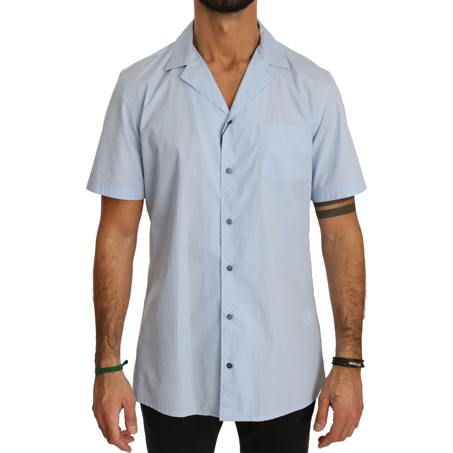 Dolce & Gabbana Blue Short Sleeve 100% Cotton Top Shirt Dolce & Gabbana