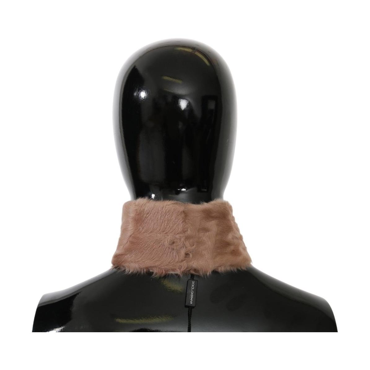 Dolce & Gabbana Elegant Beige Lambskin Fur Scarf Fur Scarves Dolce & Gabbana Black