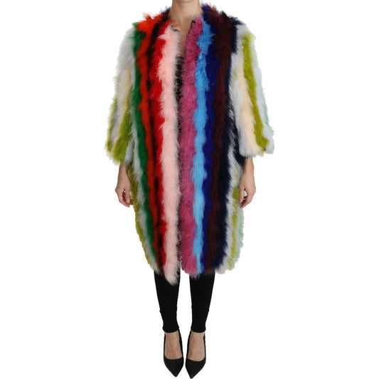 Dolce & Gabbana Multicolor Turkey Feather Cape Fur Coat Dolce & Gabbana