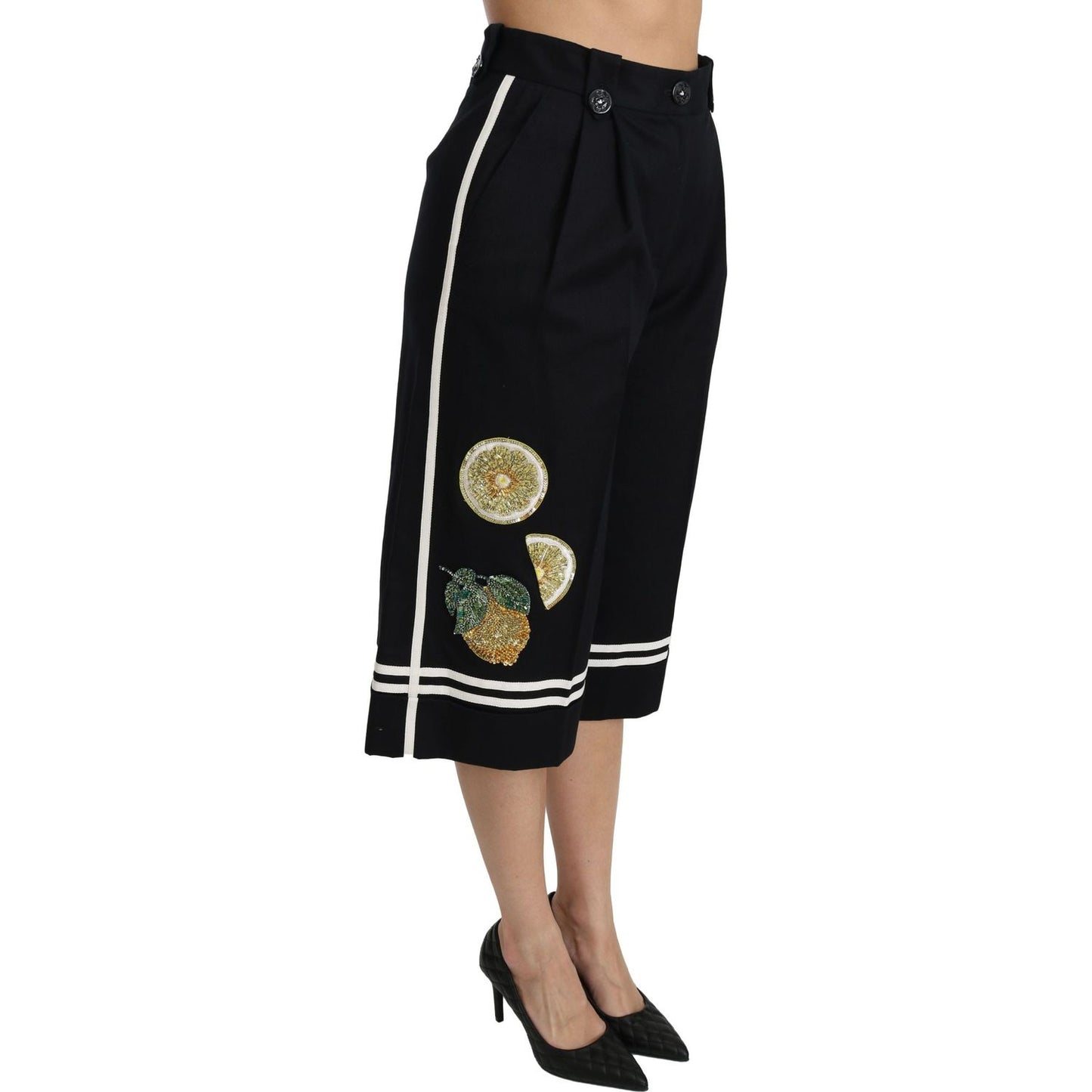 Dolce & Gabbana High Waist Palazzo Cropped Pants in Black Lemon Dolce & Gabbana