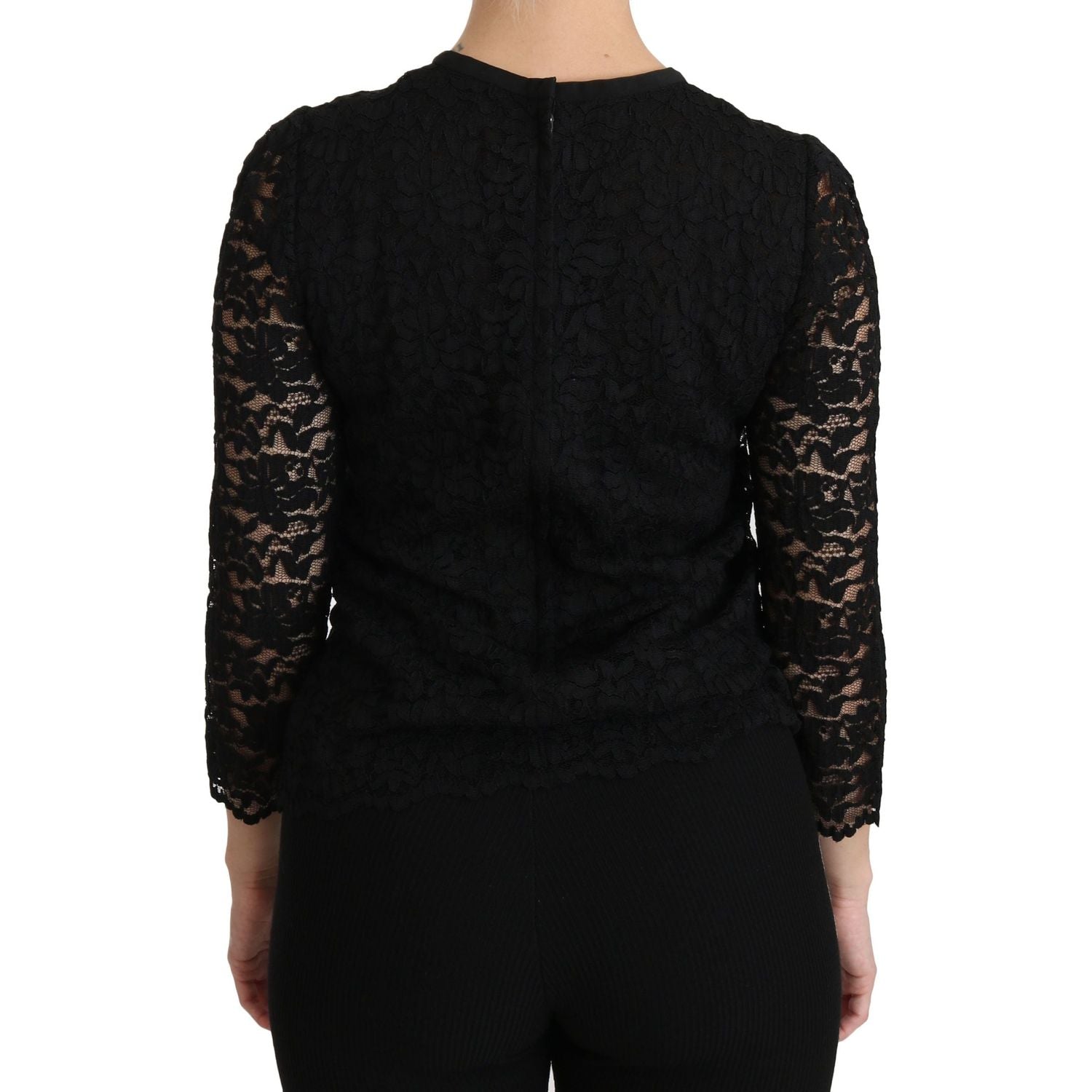 Dolce & Gabbana Black Lace Long Sleeve Nylon Blouse