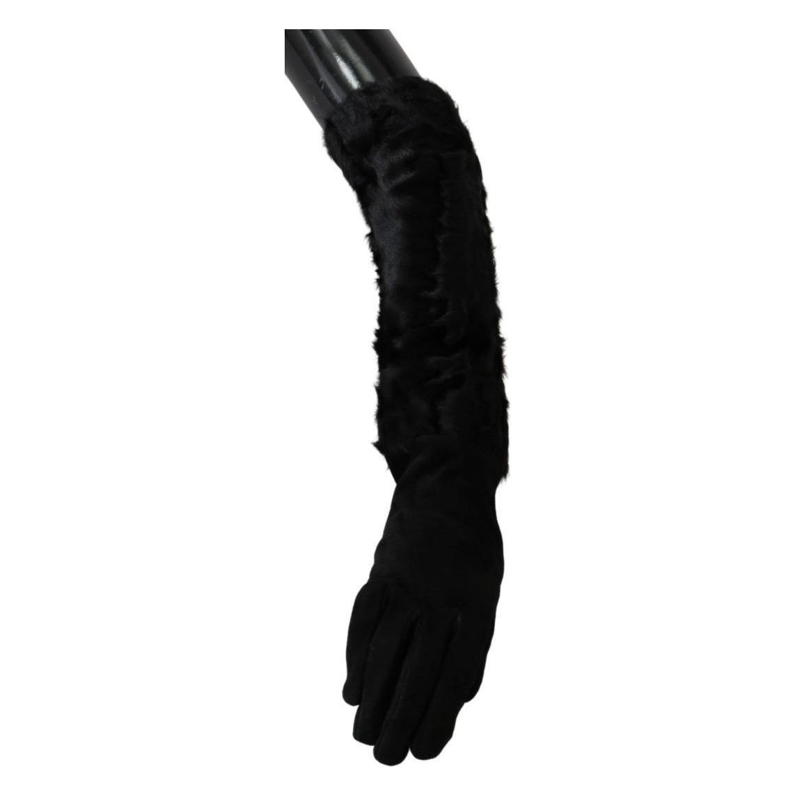 Dolce & Gabbana Elegant Elbow Length Suede Gloves Dolce & Gabbana Black