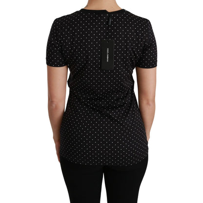 Dolce & Gabbana Black Dotted Crewneck Cotton Top T-shirt