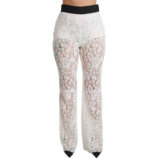 Dolce & Gabbana Elegant White Lace High Waist Pants Dolce & Gabbana