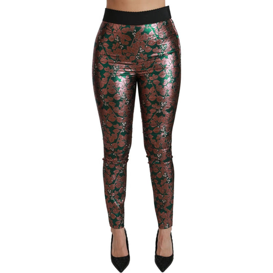 Dolce & Gabbana Elegant Bronze Leaf Metallic Trousers Dolce & Gabbana