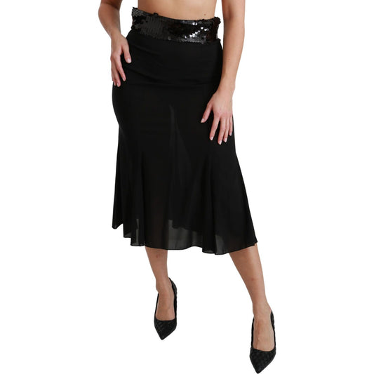 Dolce & Gabbana Elegant High Waist Sequin Black Skirt Dolce & Gabbana