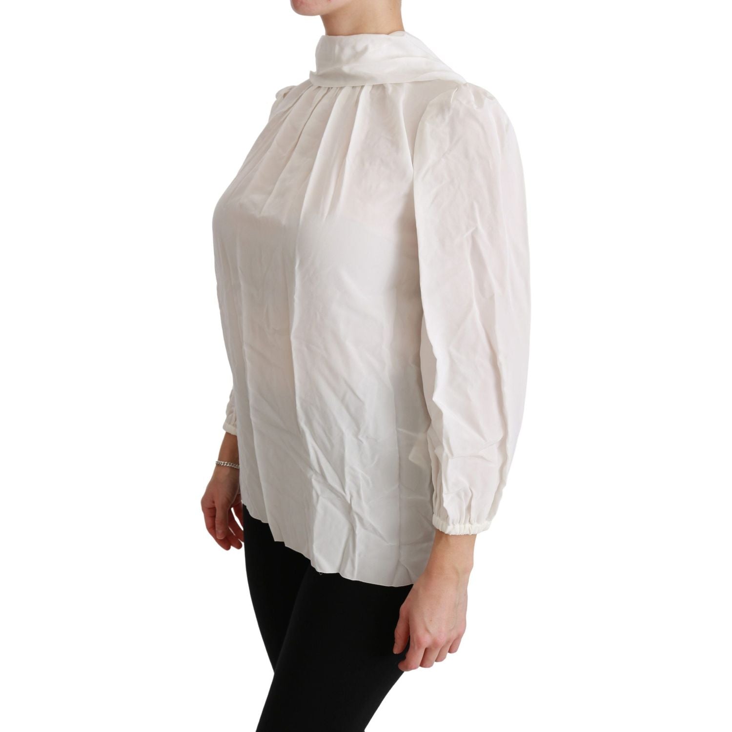 Dolce & Gabbana White Turtle Neck Blouse Shirt Silk Top