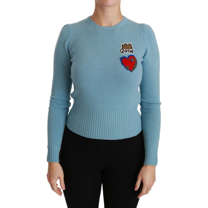 Dolce & Gabbana Blue Wool Queen Heart Pullover Sweater