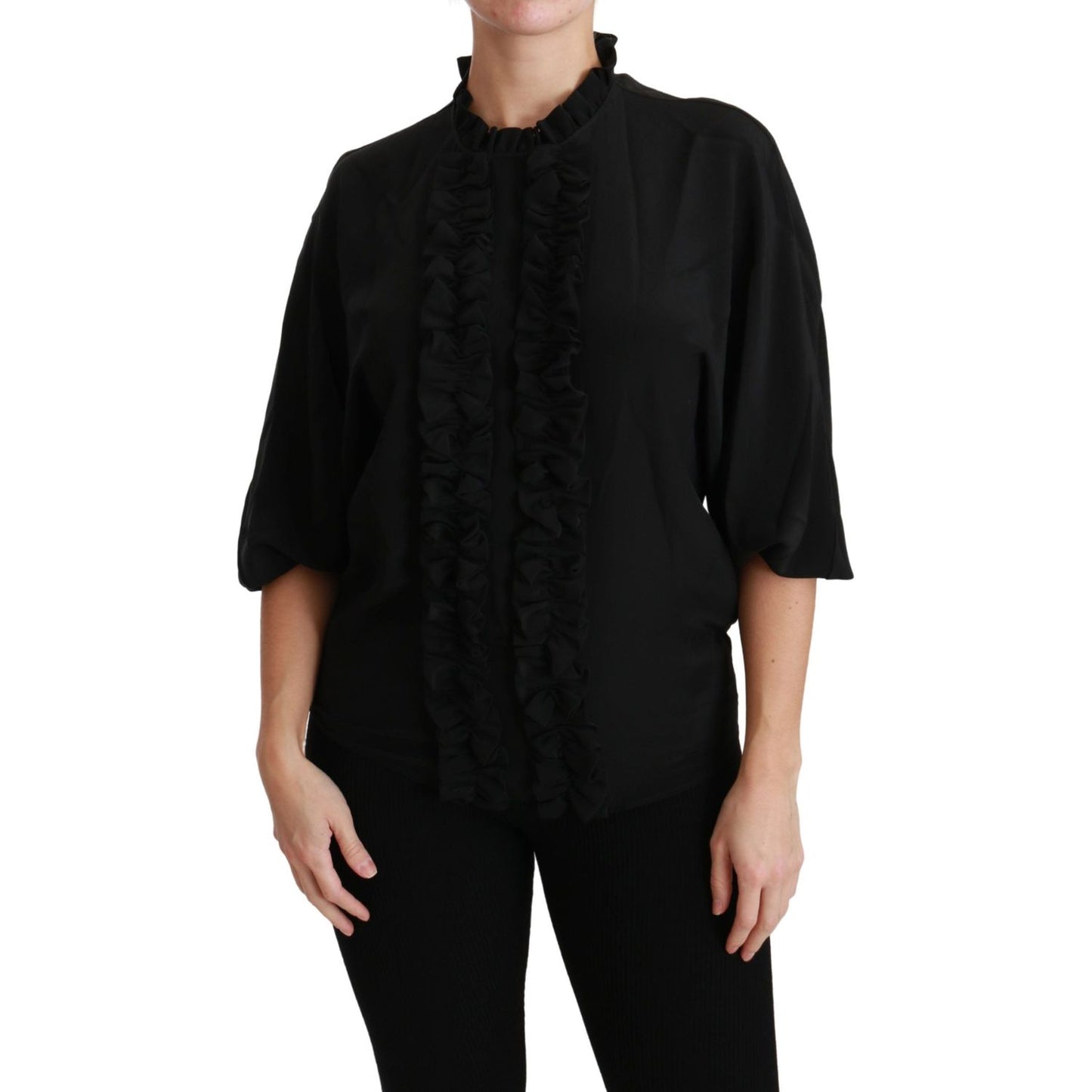 Dolce & Gabbana Elegant Black Silk Short Sleeve Blouse Dolce & Gabbana