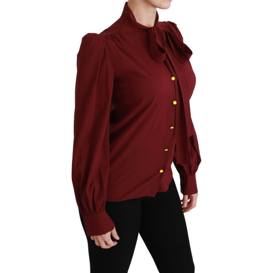 Dolce & Gabbana Elegant Maroon Silk Blend Polo Blouse Dolce & Gabbana