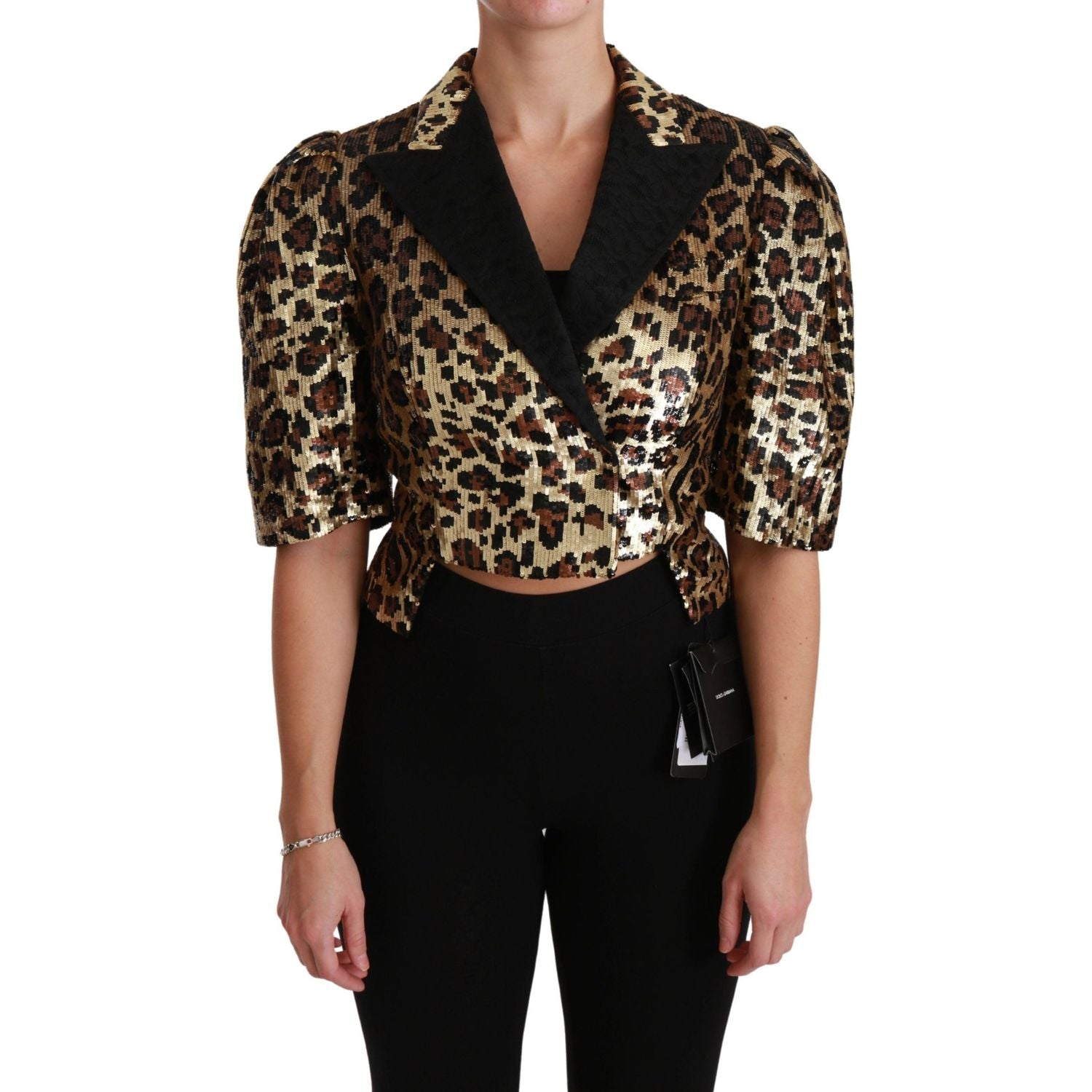 Dolce & Gabbana Blazer Gold Leopard Sequined Jacket
