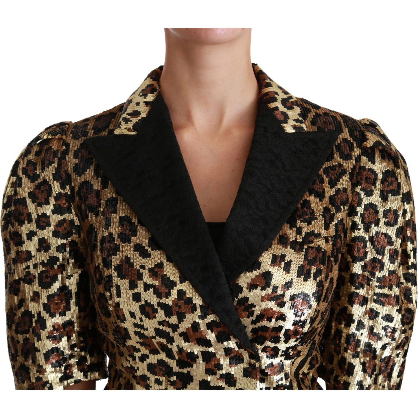 Dolce & Gabbana Gold Leopard Print Short Sleeve Blazer Coats & Jackets Dolce & Gabbana