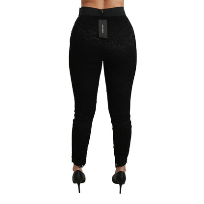 Dolce & Gabbana Black Lace Skinny High Waist Cotton Pants