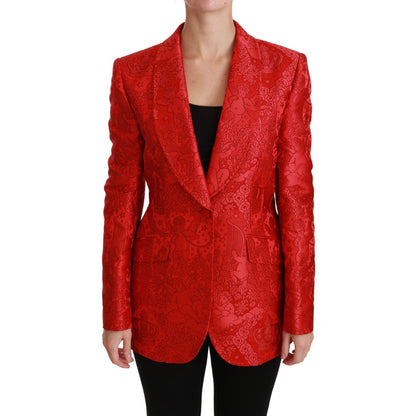 Dolce & Gabbana Red Floral Angel Blazer Coat Jacket
