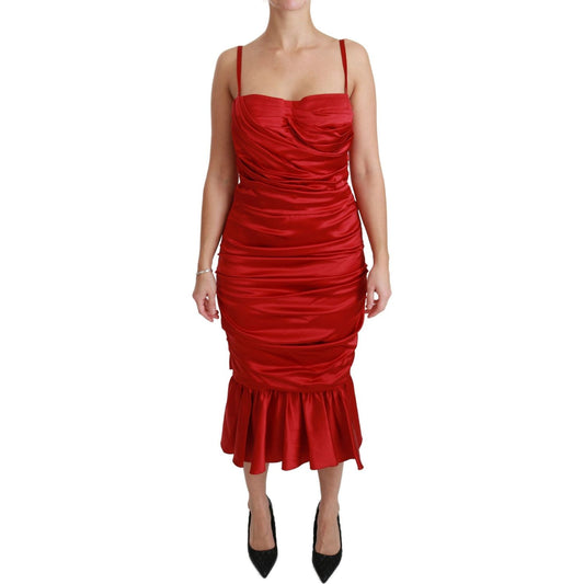 Dolce & Gabbana Exquisite Red Silk Fit and Flare Midi Dress Dolce & Gabbana