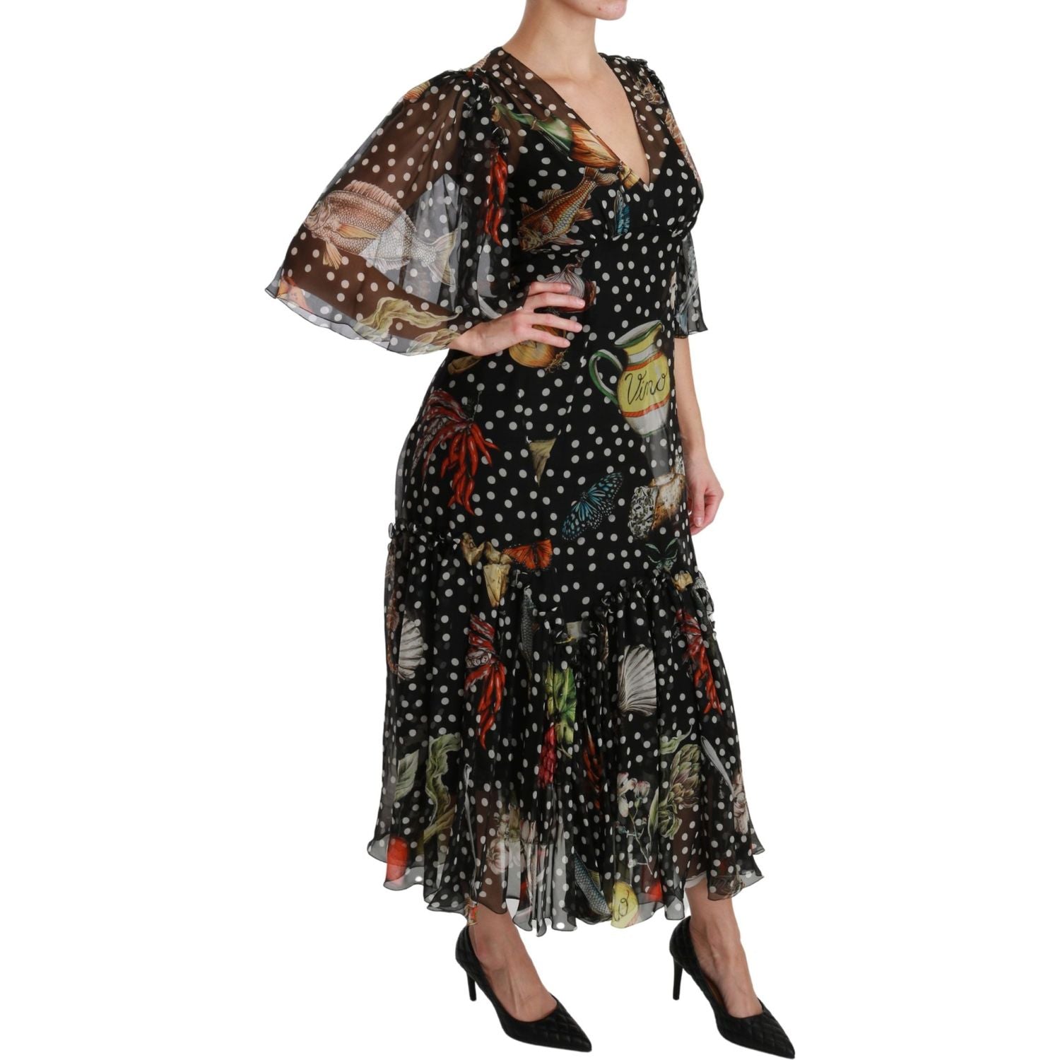 Dolce & Gabbana Black Sea Fish Sicily A-line Shift Dress