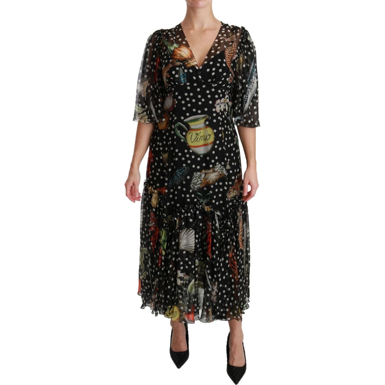 Dolce & Gabbana Black Sea Fish Sicily A-line Shift Dress