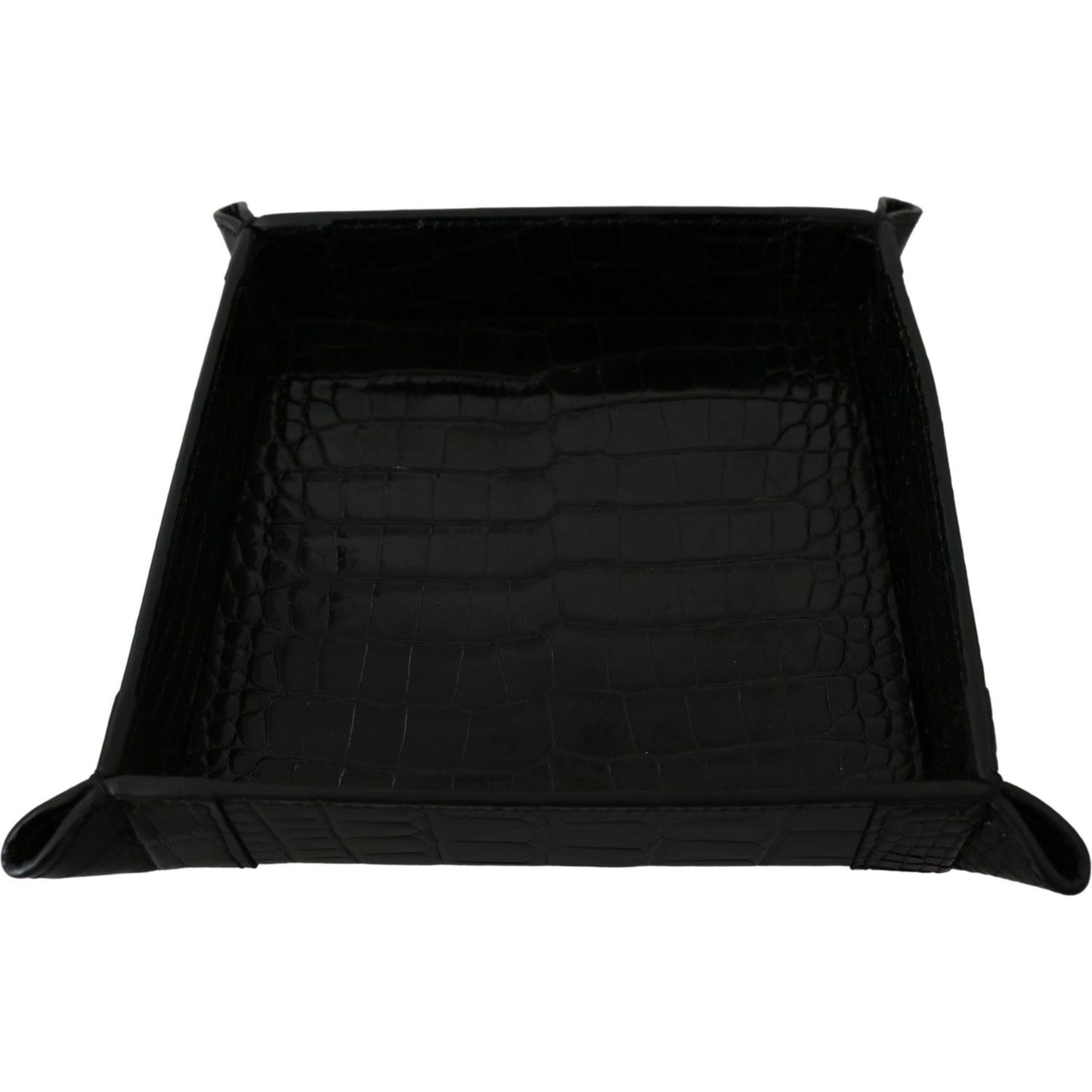 Dolce & Gabbana Elegant Black Exotic Skin Entry Tray Dolce & Gabbana