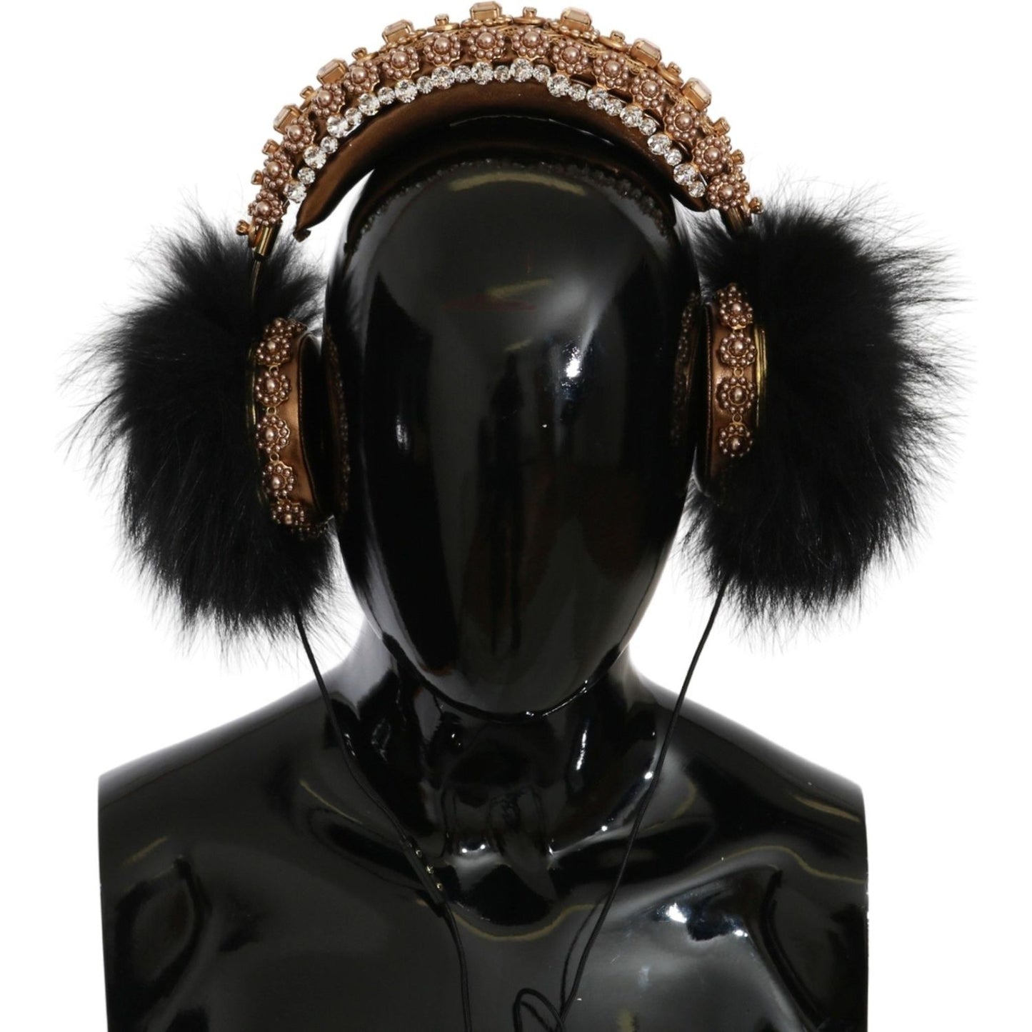 Dolce & Gabbana Gold Black Crystal Embellished Headphones Dolce & Gabbana