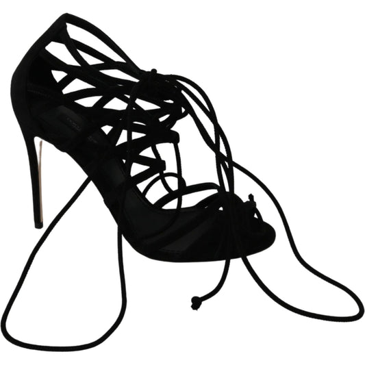 Dolce & Gabbana Black Suede Strap Stilettos Shoes Sandals Dolce & Gabbana
