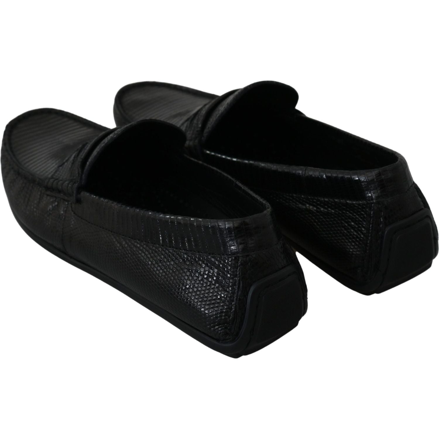 Dolce & Gabbana Black Lizard Leather Flat Loafers Shoes