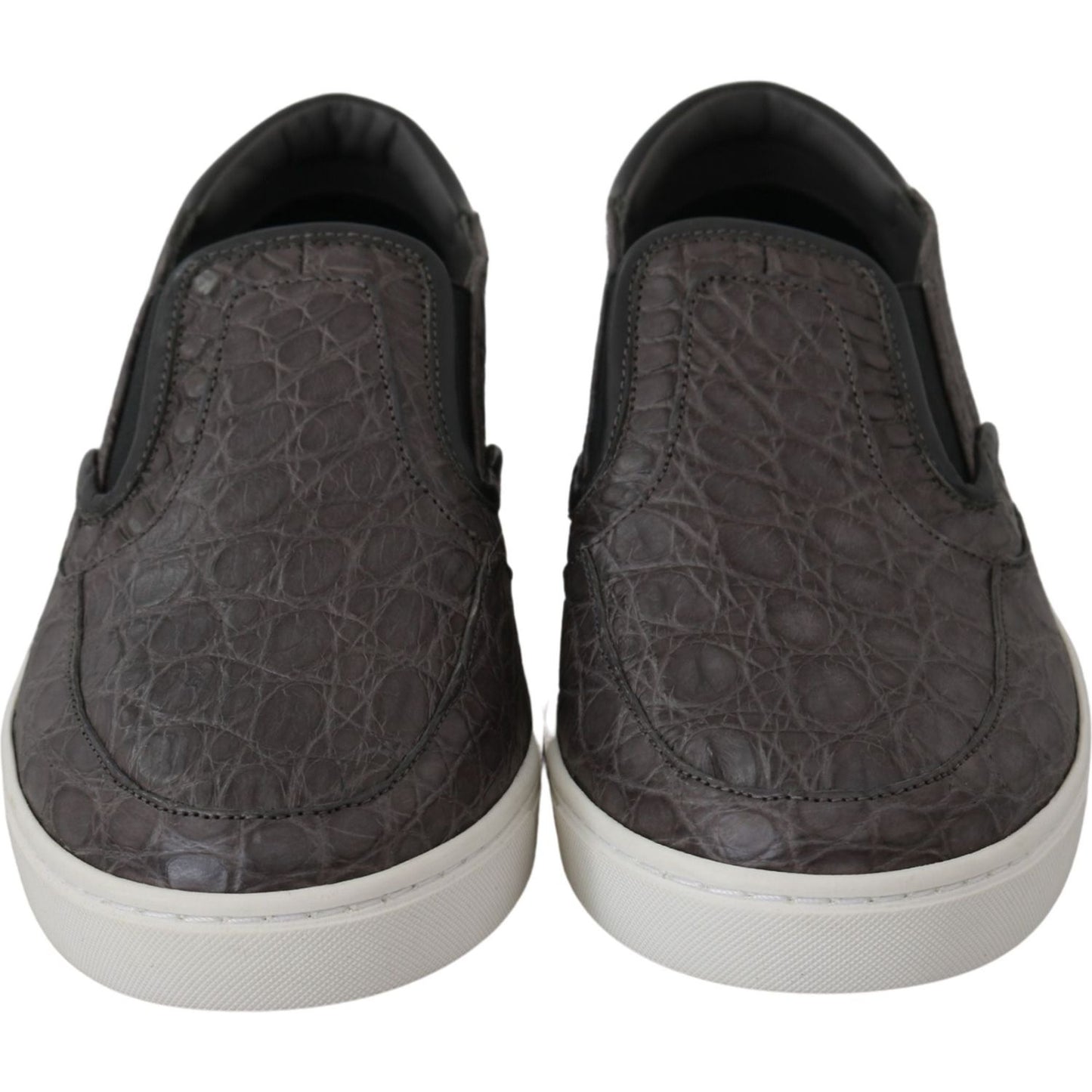Dolce & Gabbana Gray Leather Flat Caiman Mens Loafers Shoes