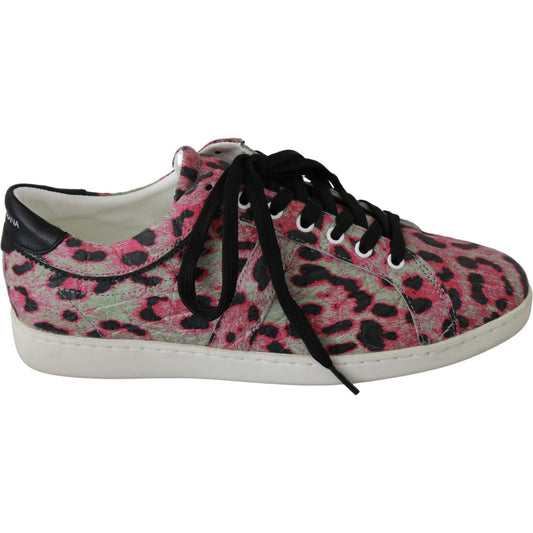 Dolce & Gabbana Pink Leopard Print Training Leather Flat Sneakers Dolce & Gabbana