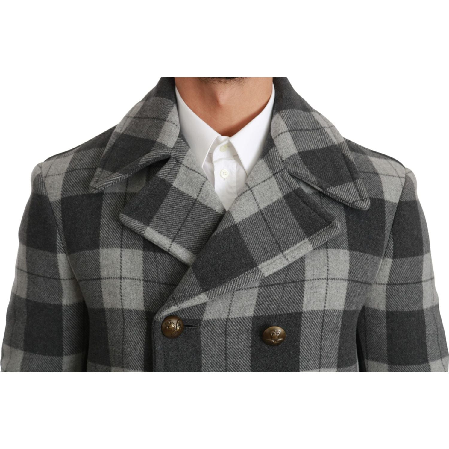 Dolce & Gabbana Gray Check Wool Cashmere Coat Jacket