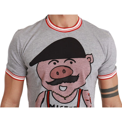 Dolce & Gabbana Gray Cotton Top 2019 Year of the Pig T-shirt