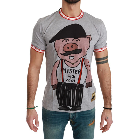 Dolce & Gabbana Chic Gray Cotton T-Shirt with Year of the Pig Motive Dolce & Gabbana