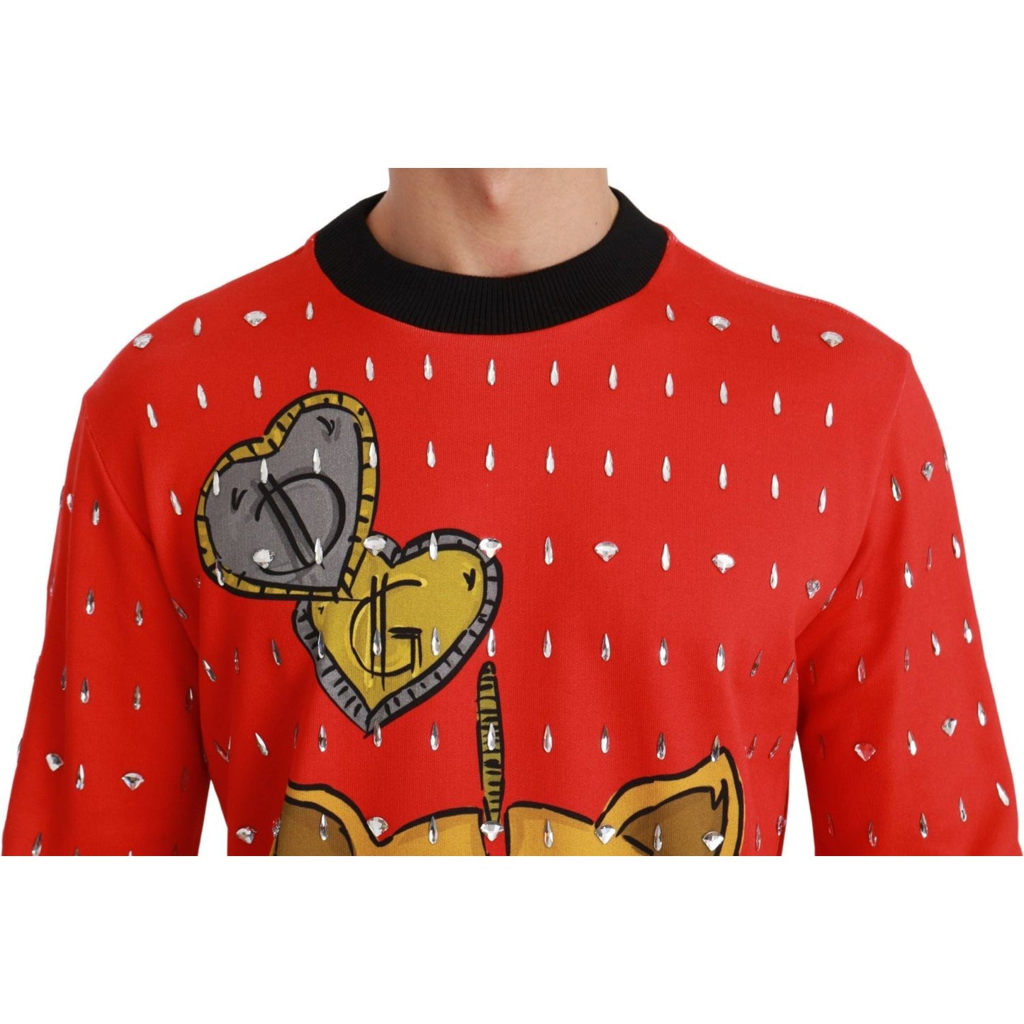 Dolce & Gabbana Elegant Red Crystal-Embellished Pullover Sweater Dolce & Gabbana