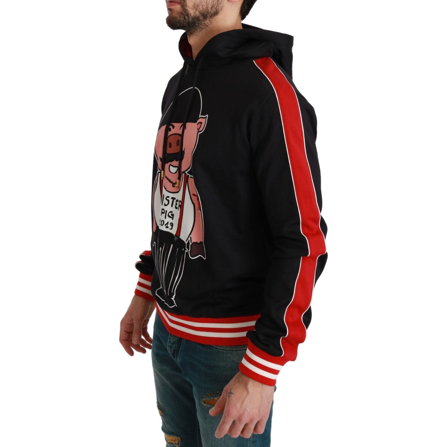 优雅黑色多色图案连帽毛衣