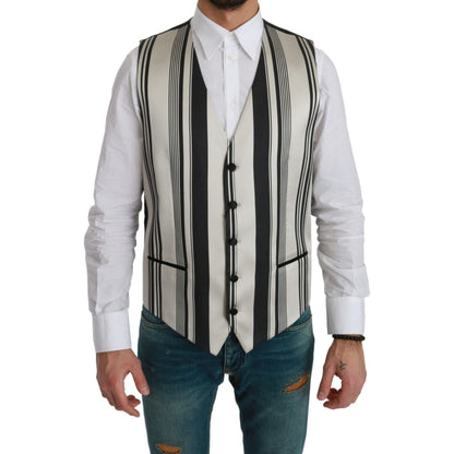 Dolce & Gabbana White Black Stripes Waistcoat Formal Vest