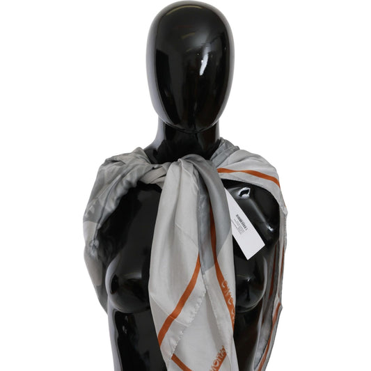 Costume National Gray Orange Silk Floral Foulard Wrap Scarf Costume National