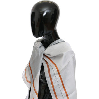 Costume National Gray Red Silk Shawl Foulard Wrap Scarf Silk Wrap Shawls