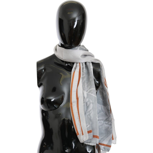 Costume National Gray Red Silk Shawl Foulard Wrap Scarf Costume National